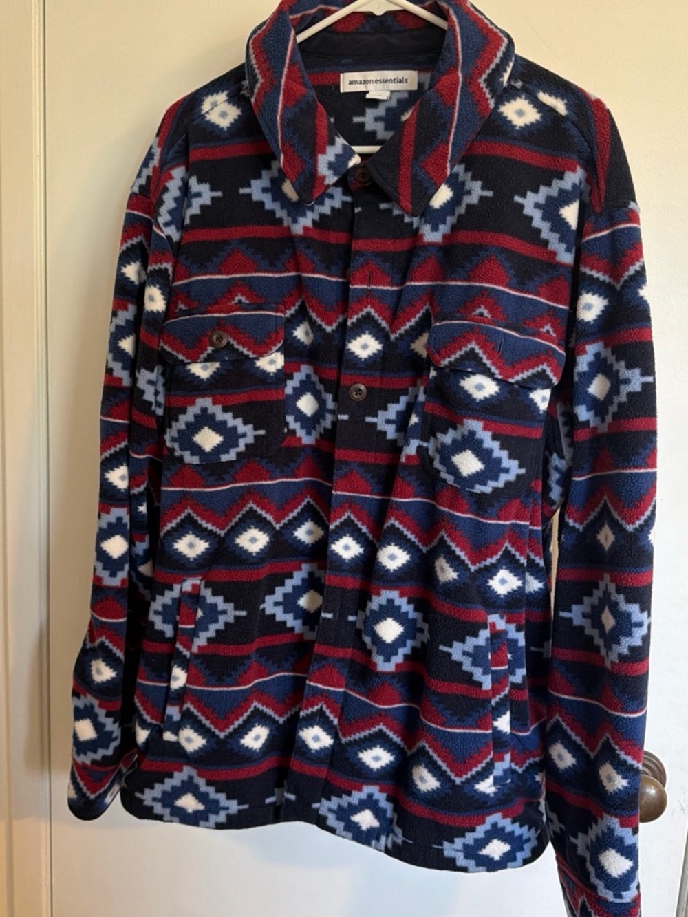 Amazon Essentials Men’s Multi-Color Aztec Fleece Jacket (Navy, Red, White)